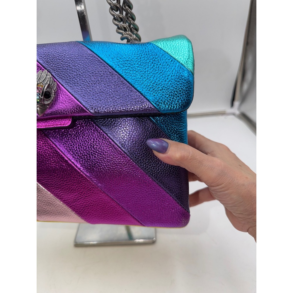 Kurt Geiger London Leather Kensington Bag Rainbow Metallic Stripe Eagle Head NEW - Picture 4 of 12